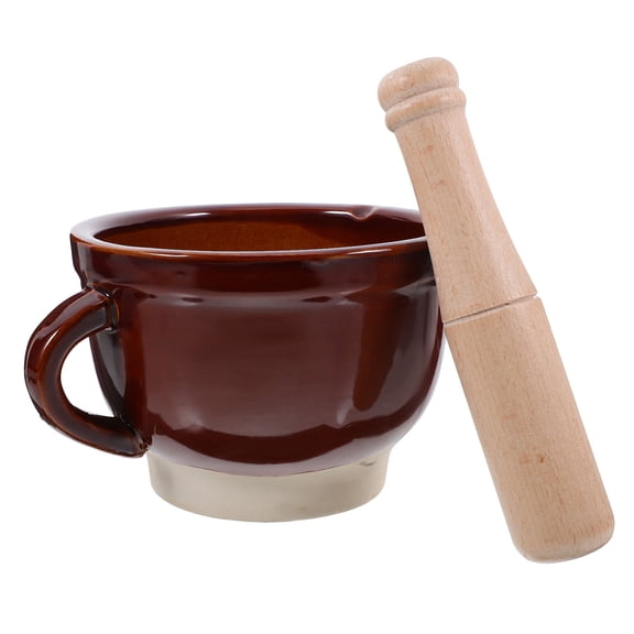 FOMIYES 1Set Heavy Feel Ceramic Garlic Crush Pot with Wooden Pestle Fast Efficient Grinding for Cooking