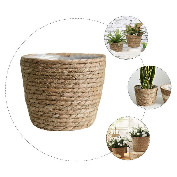 FOMIYES 1Set Light Brown Cone-Shaped Straw Woven Planter Basket for Indoor Use 11.8X11.8X5.9In