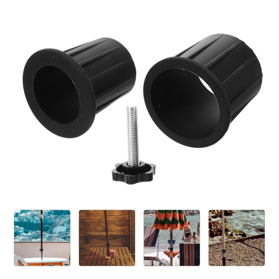 FOMIYES 1Set Strong Black Patio Umbrella Base Replacement Parts Iron and Rubber Caps for Stand Pole