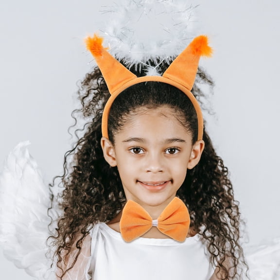 FOMIYES Reusable Orange Squirrel Costume Accessory Set, Animal Ear Headband, Bow Tie and Tail for Cosplay Party