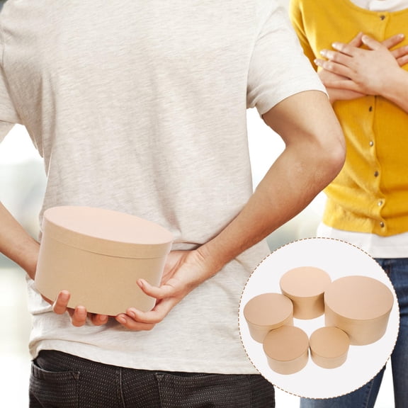FOMIYES 1Set Round Paper Packaging Box For Room Ornaments And Khaki 14.00X14.00X7.50In
