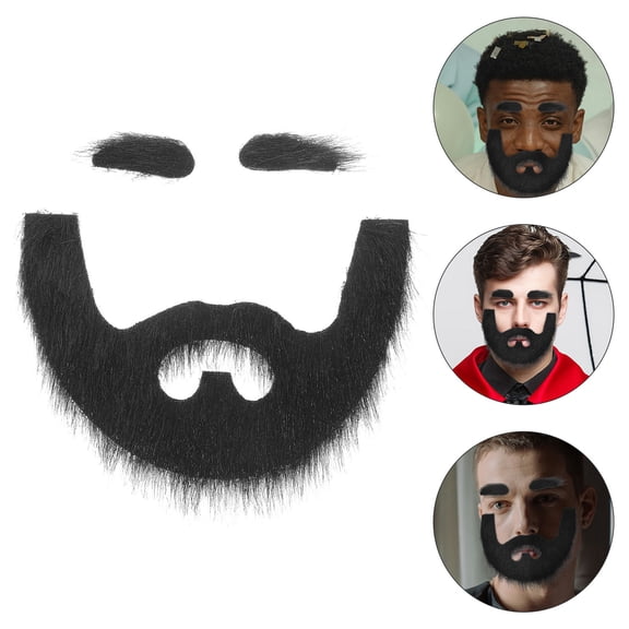 FOMIYES 1Set Self Adhesive Fake Mustache and Beard Costume Props for Adults in Black