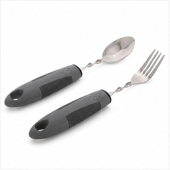 FOMIYES Adaptive Utensils Set, Grey, Durable Stainless Steel, Antitremor, Soft Handle, for Elderly, 1Set
