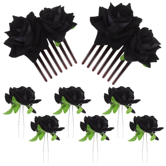 FOMIYES Black Rose Bridal Hair Comb, Faux Flower Wedding Hair Accessory, Elegant Floral Headpiece for Brides and Bridesmaids