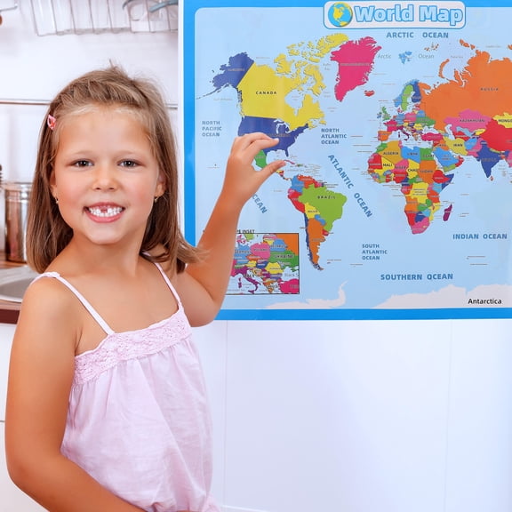 FOMIYES 1Sheet Blue Laminated World Map Poster for Wall Home Schooling Decoration