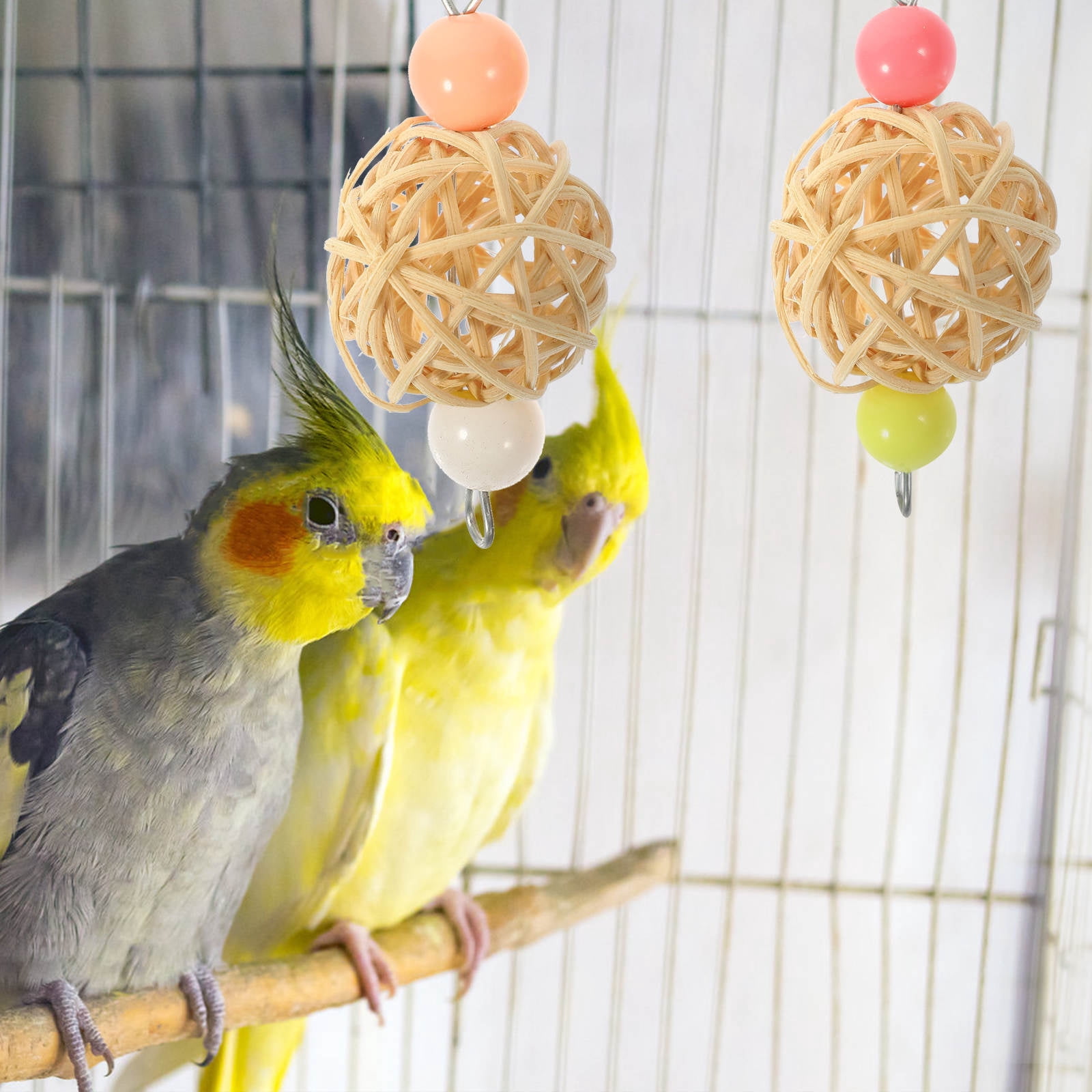 FOMIYES 2 Pcs Bird Rattan Chew , Round Hanging Parrot Toys for Cage ...