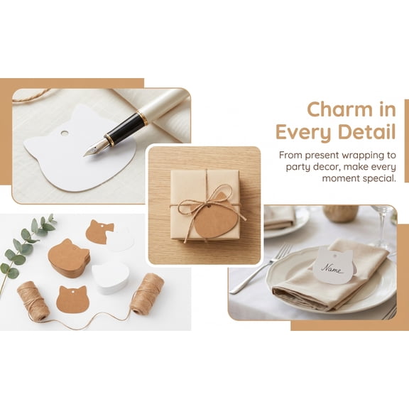 FOMIYES 200Pcs Writable Kraft Paper Cat Head Tags with Hole for DIY Party Favor and Holiday Present Decoration