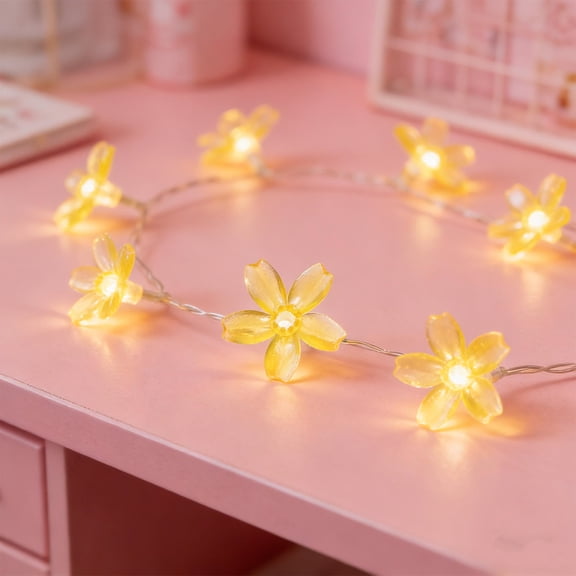 FOMIYES 200Pcs Yellow Cherry Blossom String Light Bulb Covers Decorative Plastic Lamp Shades for Wedding Party Decor