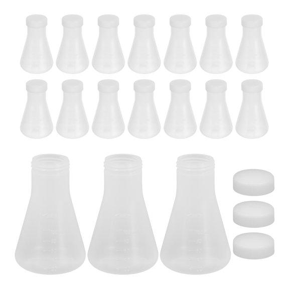 FOMIYES 20Pcs Clear Plastic Lab Flask with Screw Cap Leakproof Flask for Science Experiment Use