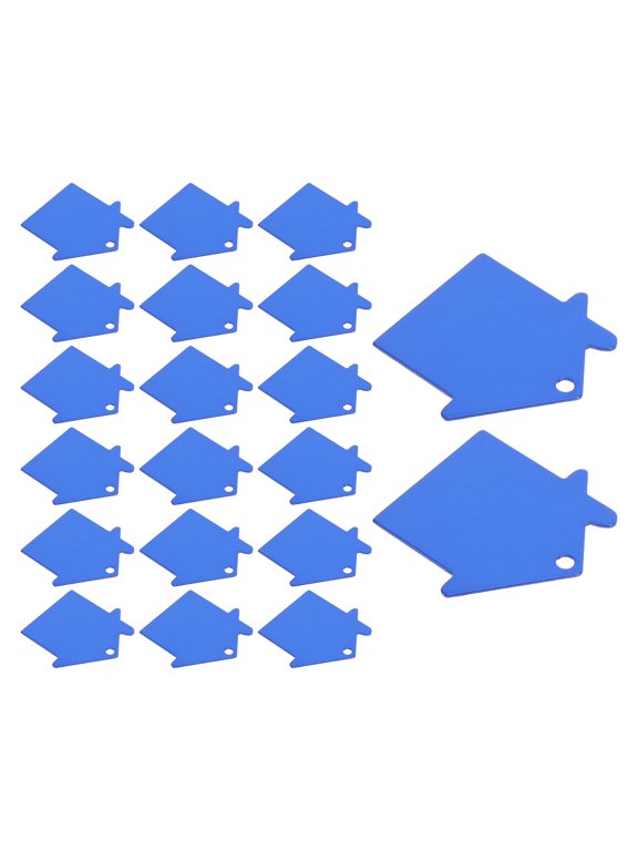 20Pcs House Keychain Aluminum Blank Tags for Crafting and Clear Room Identification Blue Color