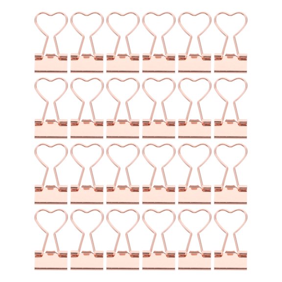 FOMIYES 24Pcs Metal Binder Clips Rose Plated Gold Heart Handle Clips for Office Documents
