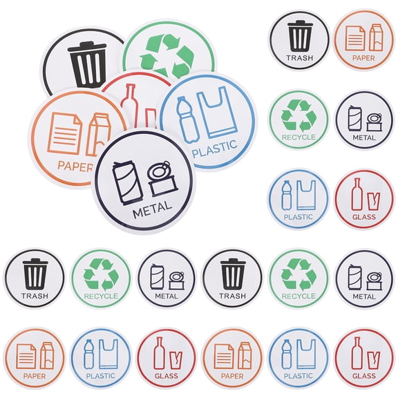 FOMIYES 24Pcs Recycle Bin Stickers for Trash Cans Weatherproof Self Adhesive Vinyl Labels