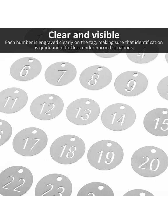 25-Piece Stainless Steel Number Tags, Metal Numbered Key Labels with Clear Engraving for Keys, Lockers, Storage