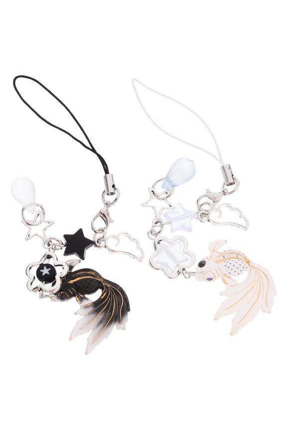 2Pcs Acrylic Koi Fish Phone Charm Chain with Star Pendant for Stylish Bag and Key Accessory