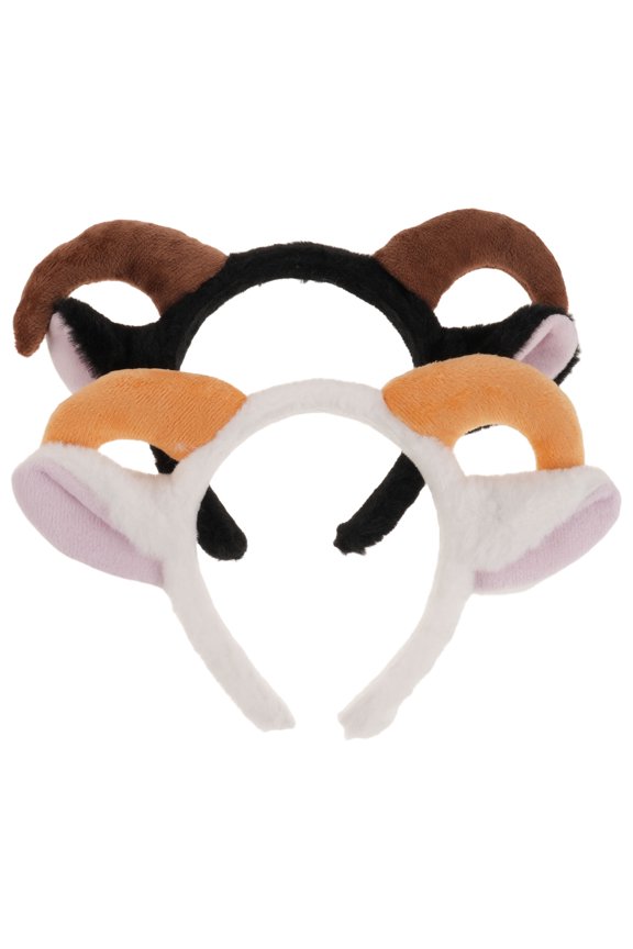 2Pcs Adjustable Goat Ears Headband with RAM Horns for Cosplay and Funny Photo Props
