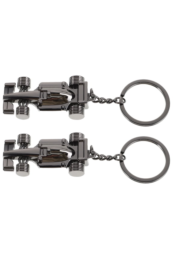 2-Pack Black Metal Racing Car Keychains with Stylish Hollow Design, Car Accessories for Decoration