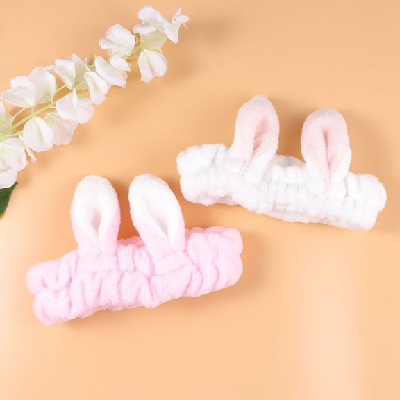 FOMIYES 2-Pack Bunny Ear Plush Headbands, Elastic Hair Hoops for Face Washing, Yoga, Running, , Assorted Colors