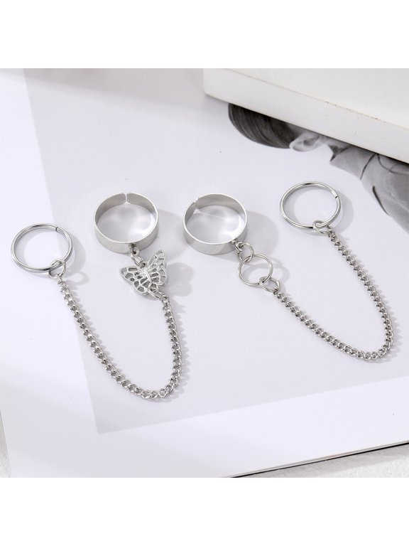 2Pcs Minimalist Chain Rings for Couples Lightweight Alloy Finger Jewelry Cool and Durable