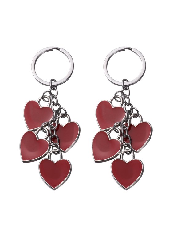 Red Heart Keychain Metal for Bag and Backpack Attachment 2Pcs