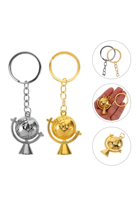 2Pcs Globe Keychains with World Map Design Travel Party Favors Novelty Hanging Key Rings