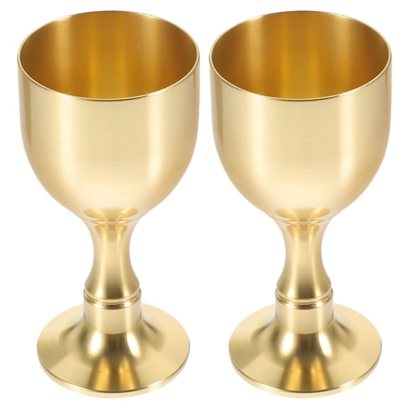 FOMIYES 2Pcs Golden Brass Cups Metal Decorative Goblets for Temple Offering