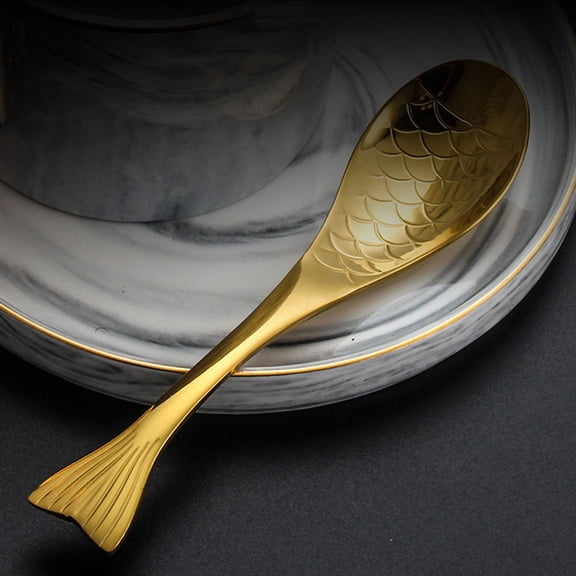 FOMIYES Golden 304 Stainless Steel Fish Spoon for Home Use, Luxurious Design