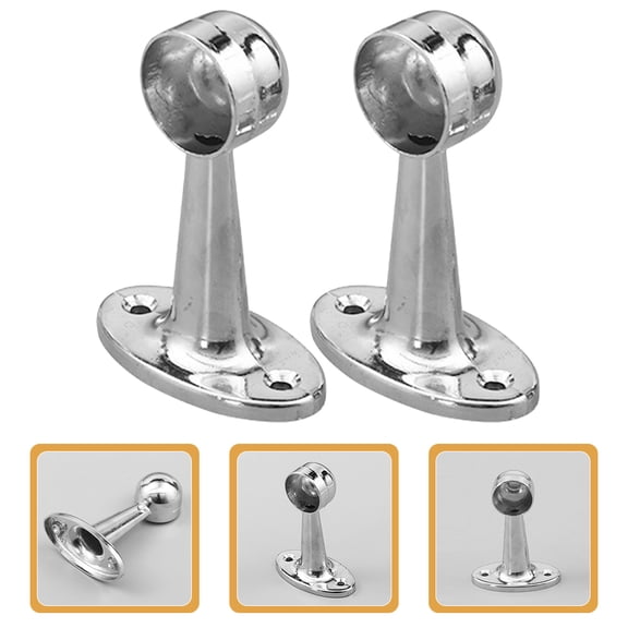 FOMIYES 2Pcs Metal Curtain Rod Support Silver Oval Base for Home Dormitory and Study Room