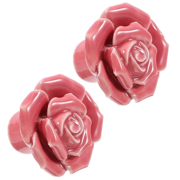 FOMIYES 2Pcs Rose Door Knob Ceramic Pull Handles for Kitchen Cabinet Drawer Pink