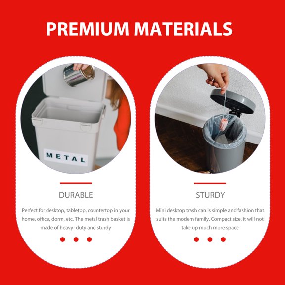 FOMIYES 2Pcs Red Countertop Galvanized Trash Bucket Sturdy Small Desktop Garbage Holder