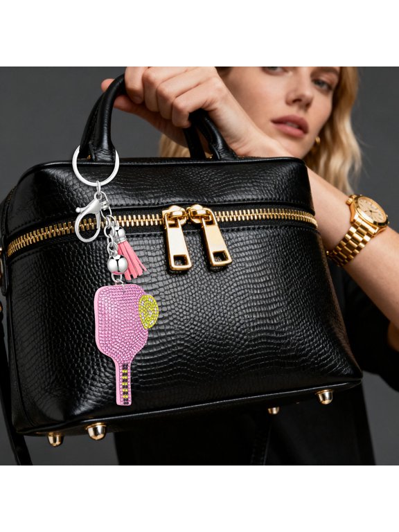 Dazzling Rhinestone Pickleball Keychain Alloy Construction 2Pcs
