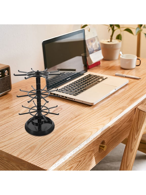 2-Pack Black Rotating Keychain Display Stand, 3-Tier Desktop Jewelry Organizer Rack for Keys, , Earrings Holder