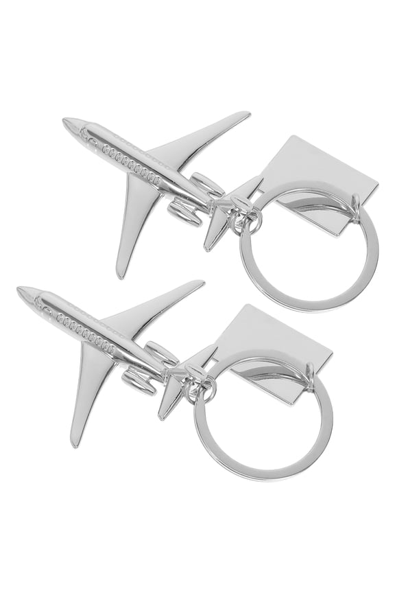 2Pcs Silver Metal Plane Keychain Creative Aircraft Pendant Key Ring for Travel and Bag Accessory