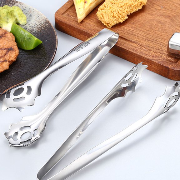 FOMIYES 2Pcs Silver Stainless Steel Bbq Tongs with Heat Resistant Long Handles