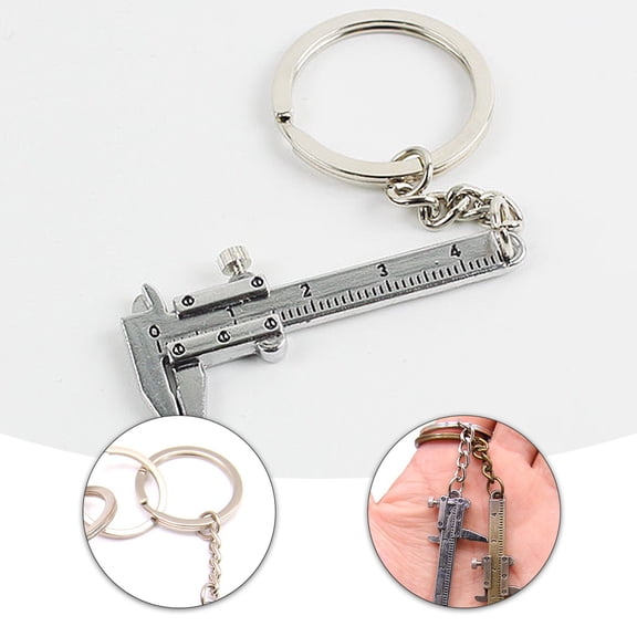 FOMIYES 2Pcs Vernier Caliper Keyring Plated Silver Forged Zinc Alloy Durable Measure Tool Portable