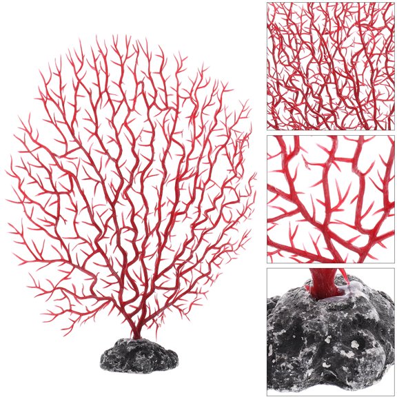FOMIYES 2pcs Fish Tank Landscaping Decorations Red Sea Fan Corals Ornament Realistic Design
