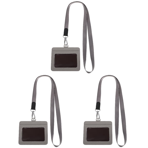 FOMIYES Gray PU Badge Holder for Staff and Students, 3 Pack, 4.5 x 3 x 0.2 Inch ID Card Holder