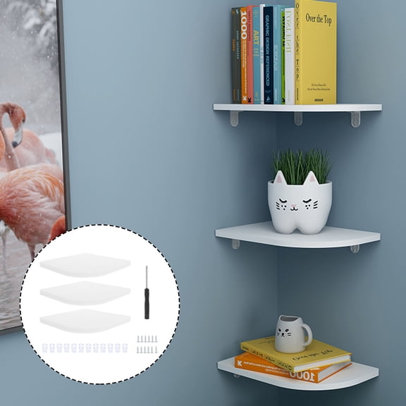 FOMIYES 3-Piece White Wood Hanging Corner Shelves for Kitchen, Bathroom, or Living Room, 15x0.39in