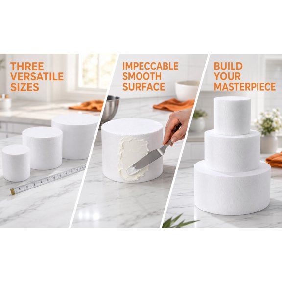 FOMIYES 3 Pcs Round Cake Dummy Cake Models Foam Multi Tier Cake Assembly White Color