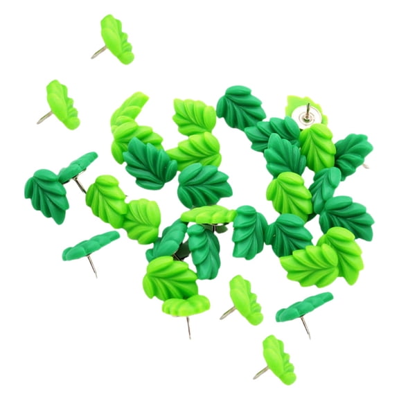 FOMIYES 30-Pack Leaf Shaped Green Thumb Tacks Portable Push Pins for Maps, Cork Boards, and Decorative Use