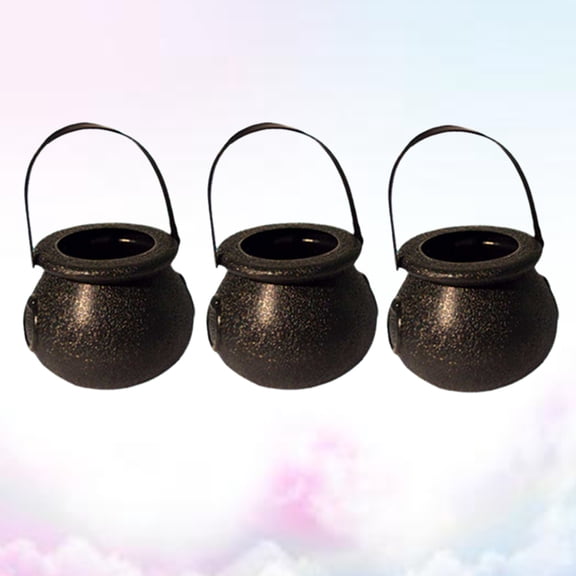 FOMIYES 3Pcs Bucket Plastic Black Small Round Candy Storage for Trick or Treat Events