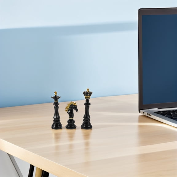 FOMIYES 3Pcs Chess Decor Sculpture in Black Resin Decorative Chess Statue for Cabinet Or Office