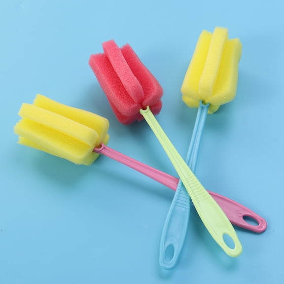 FOMIYES Sponge Bottle Brush Assorted Color Flexible Long Soft Scouring Pad Non-Slip Handle 3Pcs