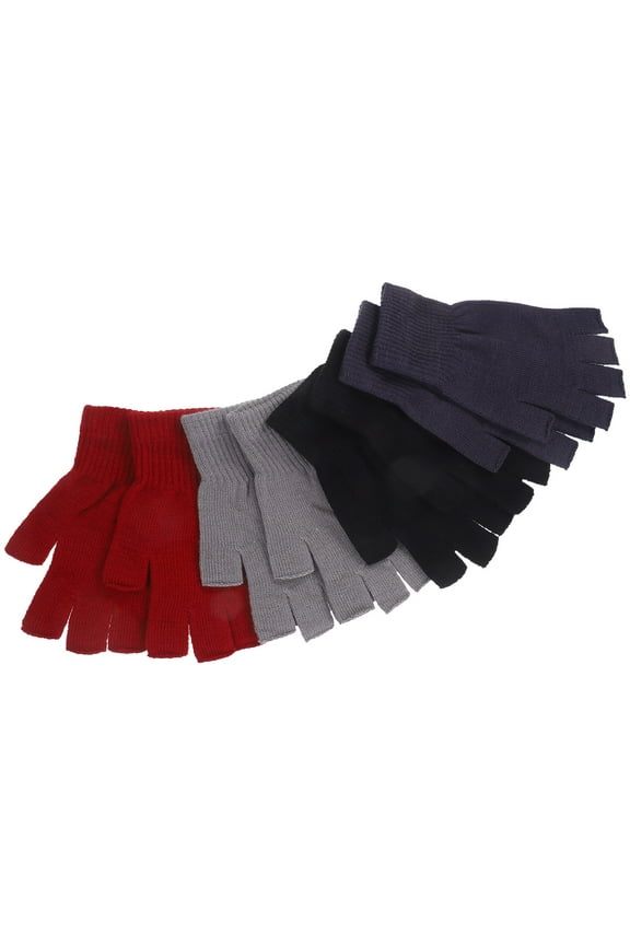 4 Pairs Women Fingerless Gloves Knit Warm Gloves For Outdoor Activities Riding Gaming Light Grey