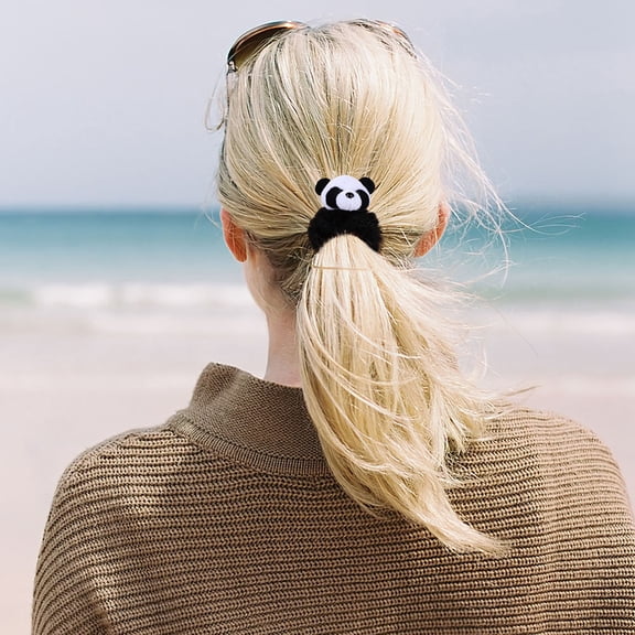 FOMIYES 4 Pcs Cute Fuzzy Hair Ties Plush Hair Scrunchies Elastic Black