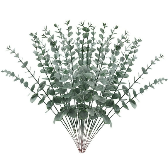 FOMIYES 48Pcs Faux Eucalyptus Stems Dark Green Plastic Iron Decoration 38Cm Length