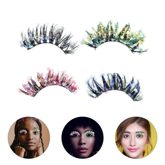 FOMIYES Luminous False Lashes Assorted Colors Artificial Fiber for DIY Use 4Pairs