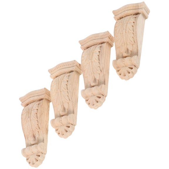 FOMIYES 4Pcs Beige Solid Wood Carved Roman Column Pillars Corner Decor for Home Furniture and Cabinet Embellishments