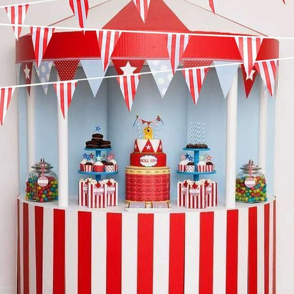 FOMIYES 4Pcs Circus Decor Carnival Party Banner Paper Flags with Unique Striped Design