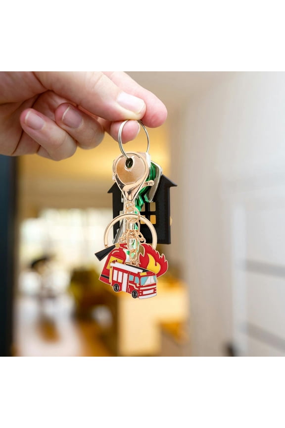 4-Pack Firefighter Flame Keychains with Metal , Red Fire Safety Accessories for Backpacks, Purses, Party Favors