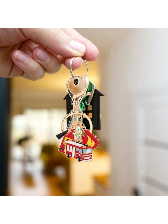 4-Pack Firefighter Flame Keychains with Metal , Red Fire Safety Accessories for Backpacks, Purses, Party Favors